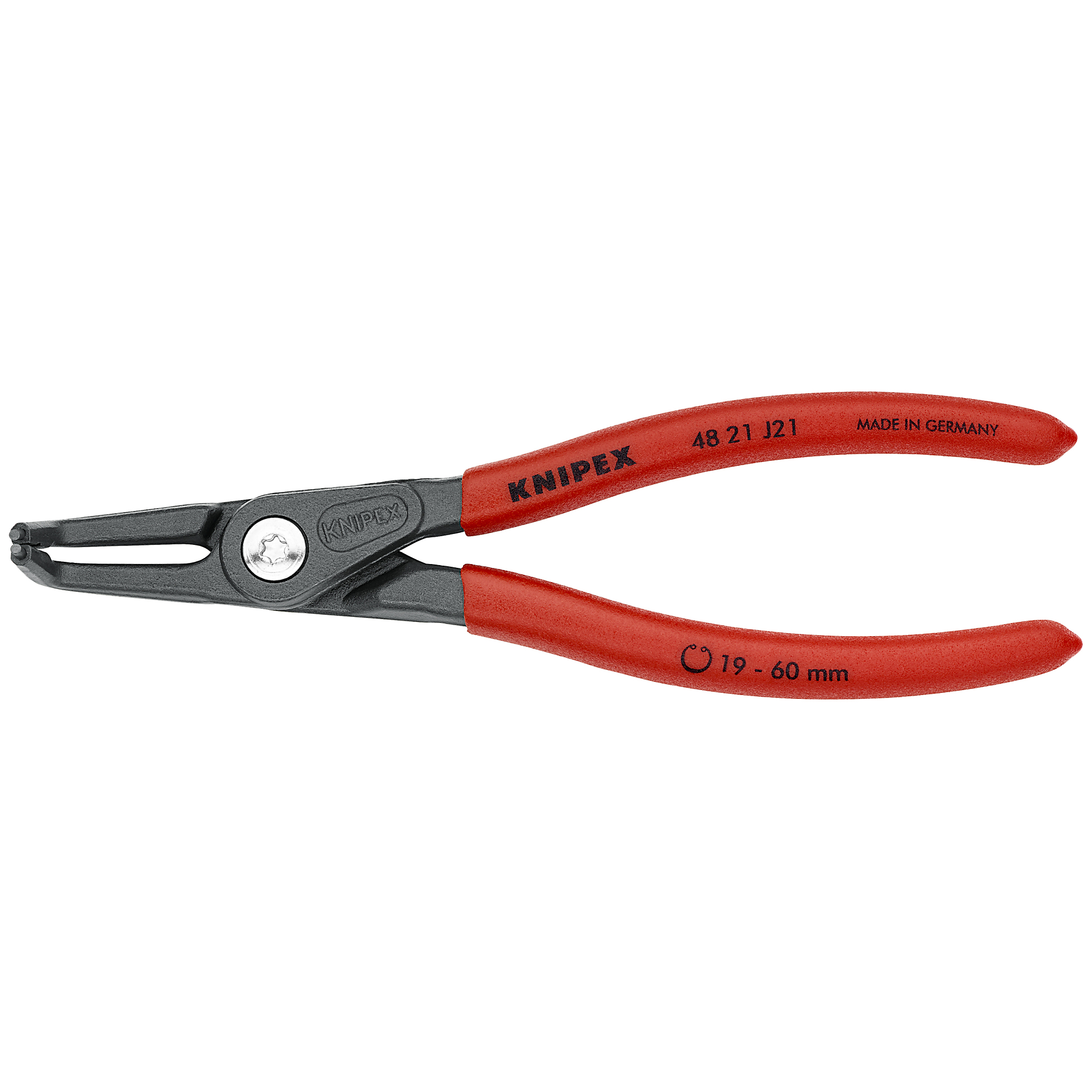 KNIPEX Precision Internal Snap Ring Pliers - 6.5in., 90° Angled Tips, 5/64in. Tip, Steel, Model# 48 21 J21